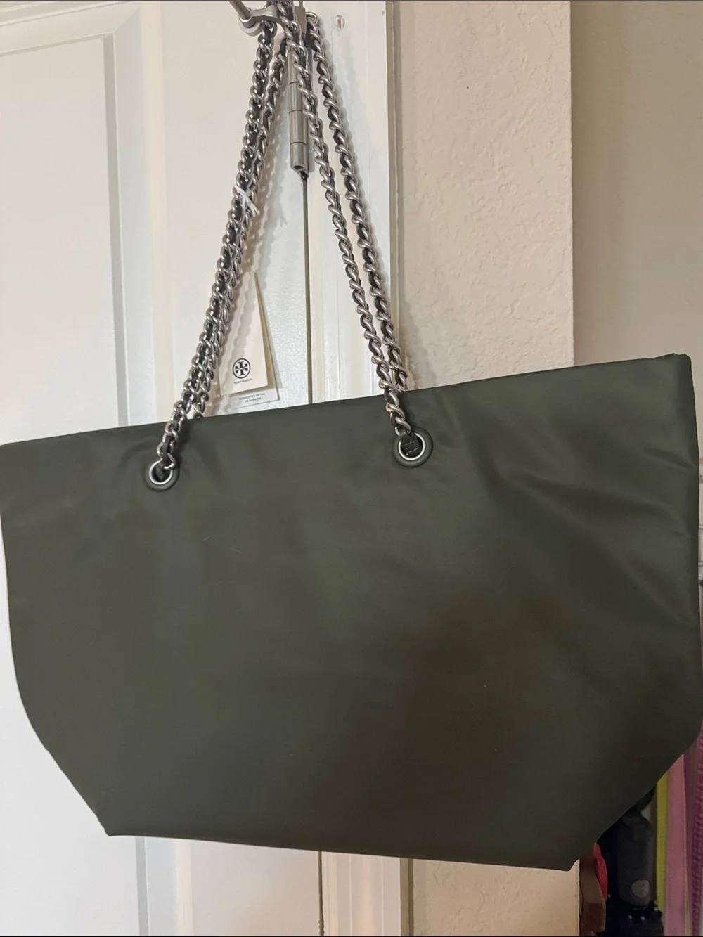 Tory Burch Olive Green Logo Chain-Handle Tote
